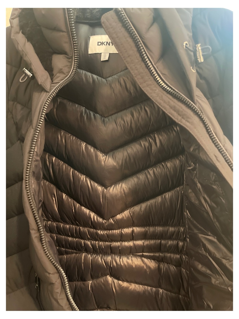 DKNY Black Quilted Hooded Long Puffer Coat - Picture 6 of 9